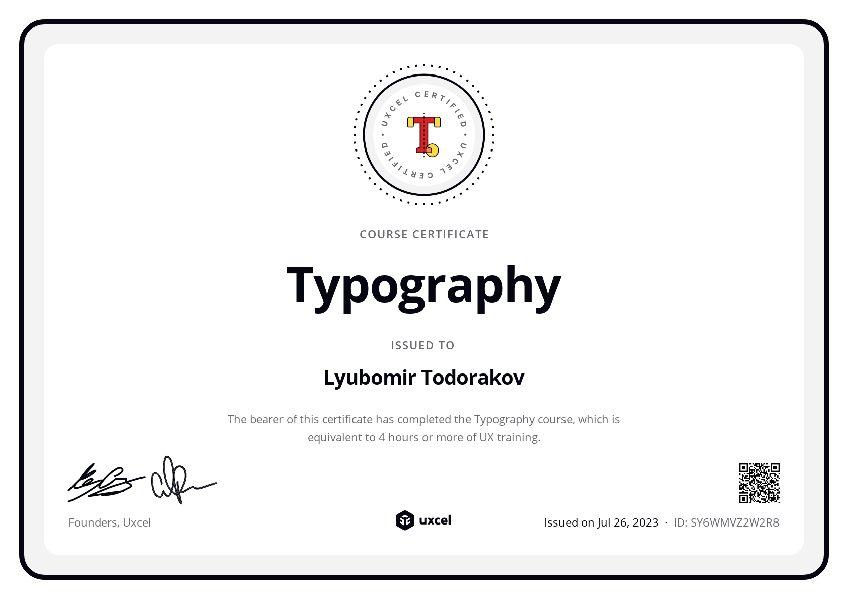 Lyubomir Todorakov's certificate